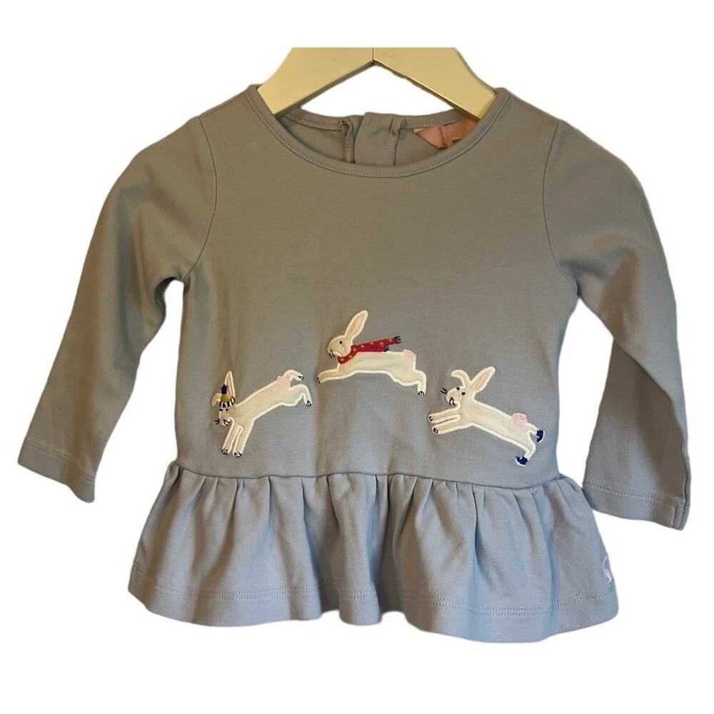 Joules Girls Bunny Applique Peplum Long Sleeve Top Blue Size 12-18M‎